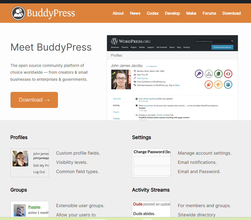 Top 5 Free Social networking Open-Source software BuddyPress 1