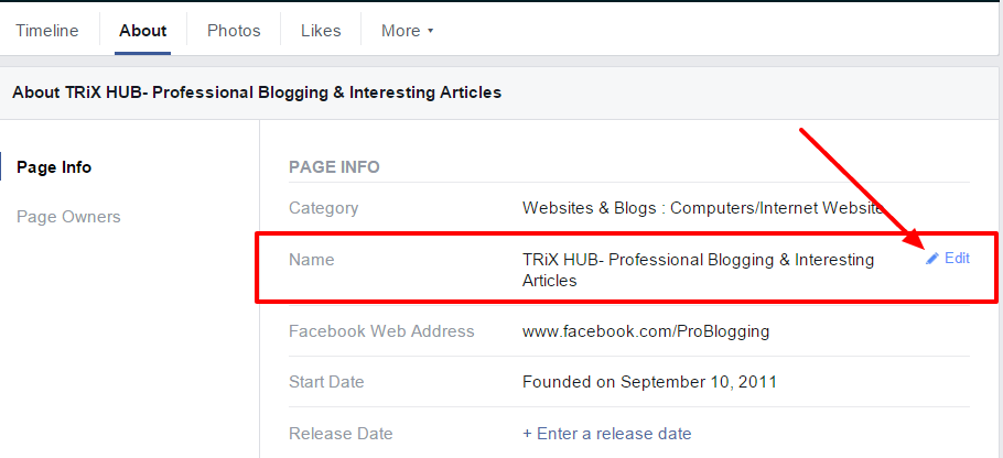 edit facebook page name