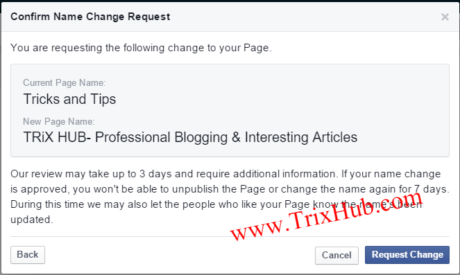 facebook page name change