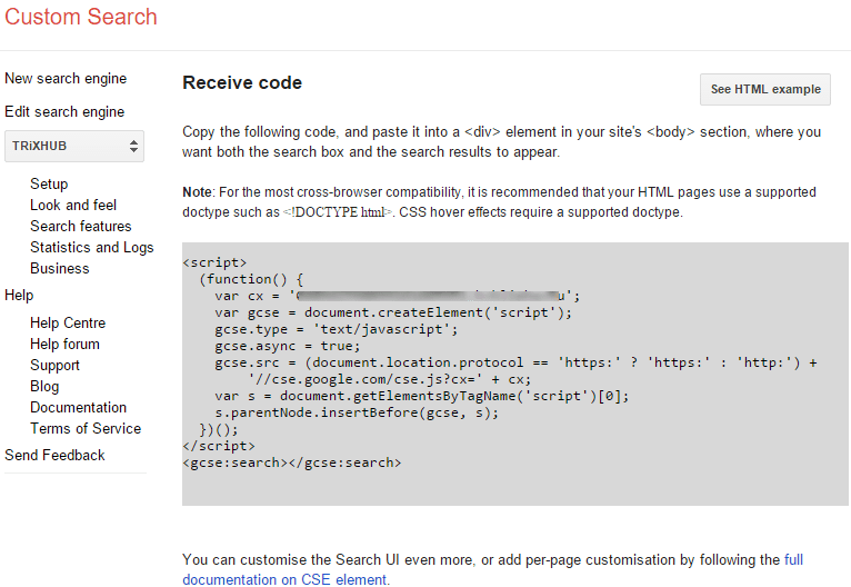 custome google search engine code