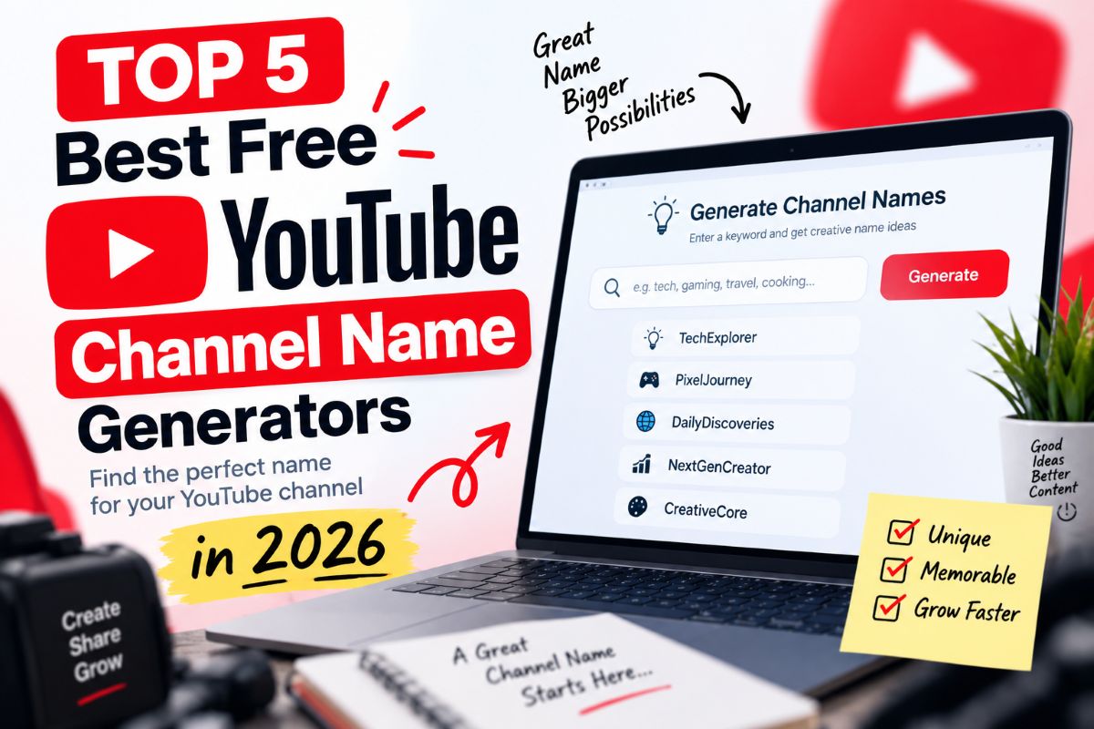 Top 5 Best Free YouTube Channel Name Generators in 2026 thumbnail design for article Top 5 Best Free YouTube Channel Name Generators