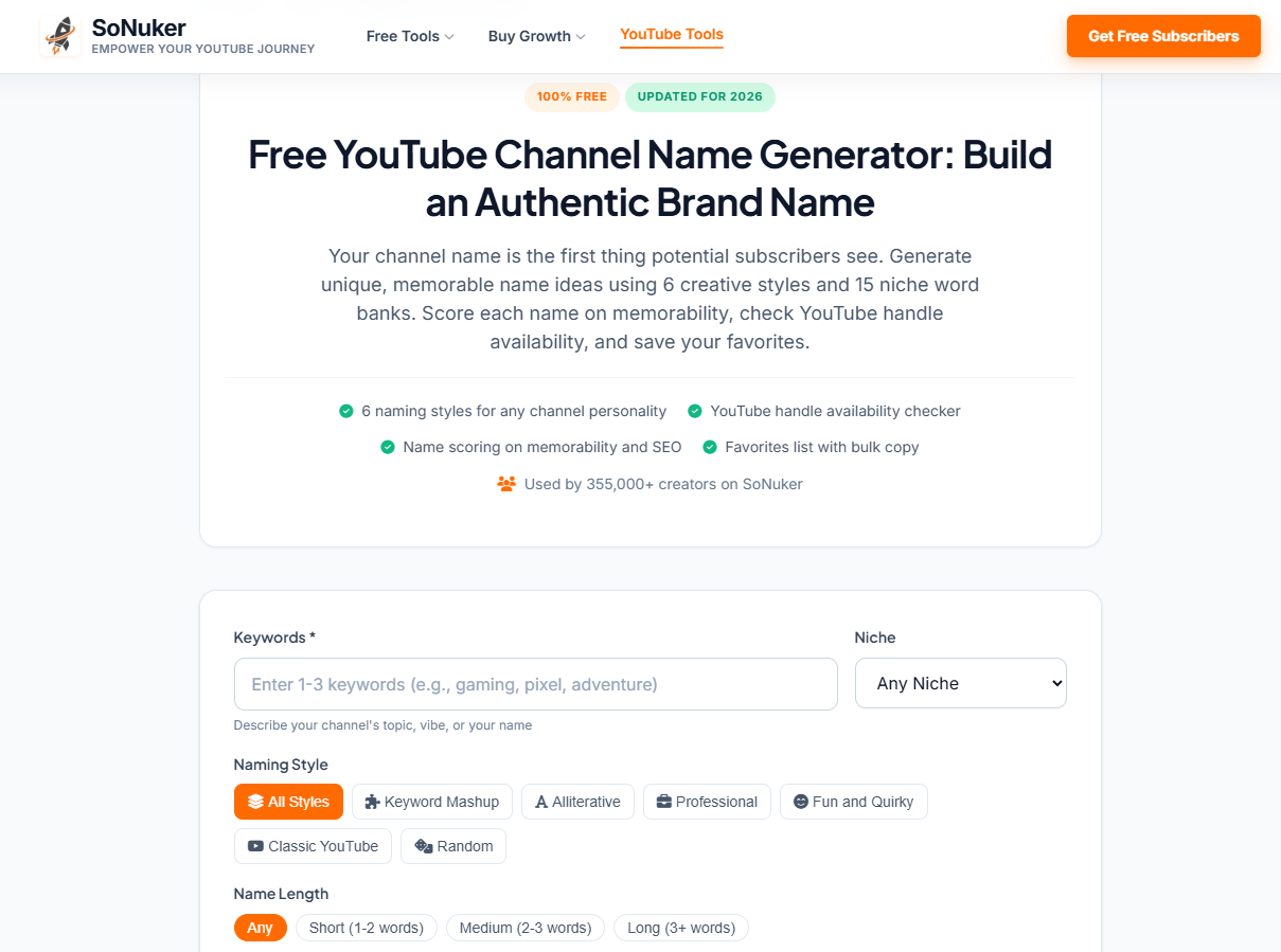 Top 5 Best Free YouTube Channel Name Generators in 2026 YouTube Channel Name Generators sonuker